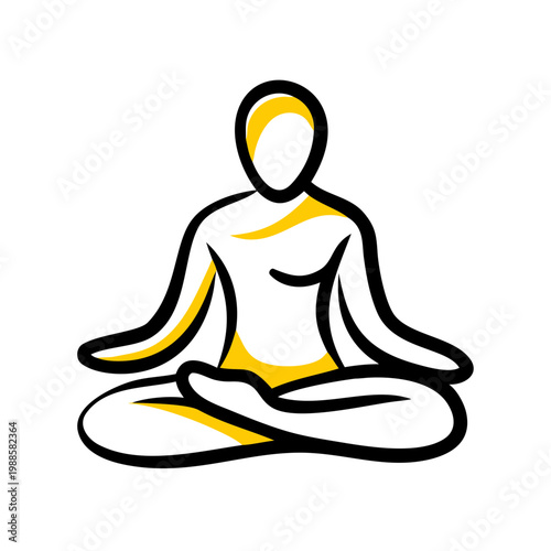 Stylized figure meditating in lotus position, abstract yoga concept for peace and wellness