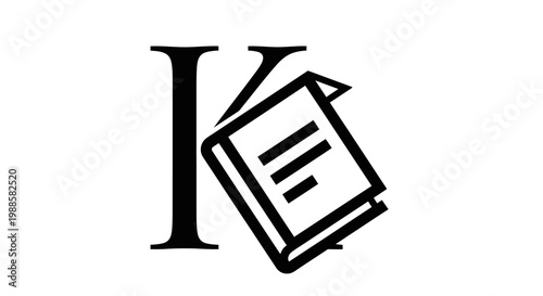 Minimalist black letter K logo integrated with book icon