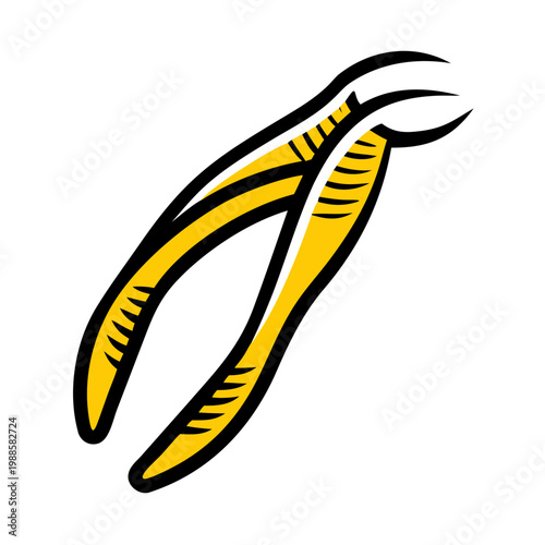 Stylized tweezers with yellow handles and black accents. Beauty grooming tool.