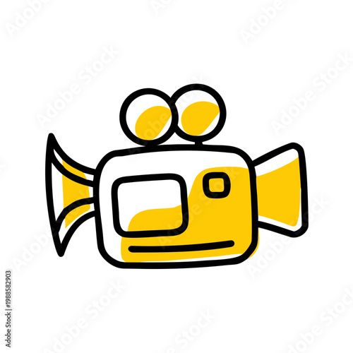Doodle style yellow video camera illustration with hand drawn aesthetic for creative media