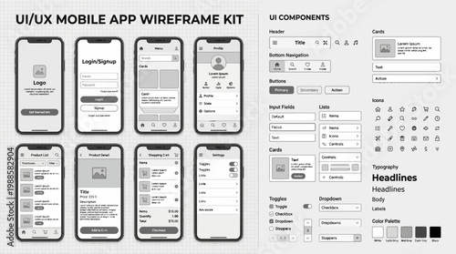 Mobile App UI UX Wireframe Kit.