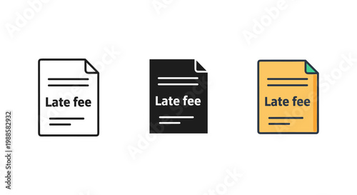 late fee notice icons in white, black, and yellow