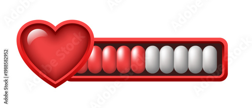 Health point bar. Vector 3d clipart isolated on grey background.