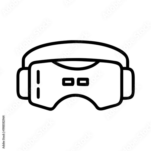 Line art virtual reality glasses icon with head strap for immersive digital simulation gear