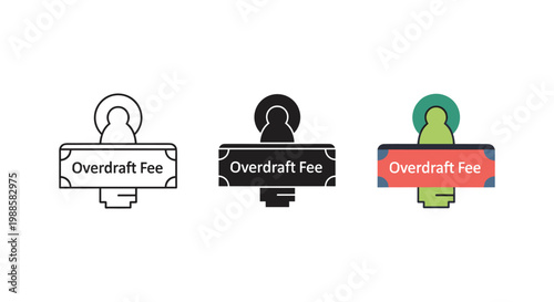 overdraft fee icons, financial warning signs