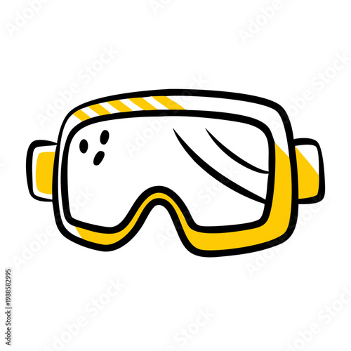 Ski goggles with yellow accents and black outline for winter sports protection
