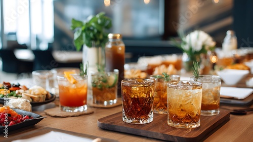 Elegant office happy hour with artisanal cocktails and gourmet appetizers