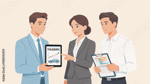 Business team discussing car finance growth
