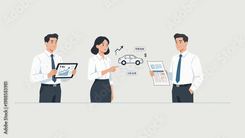 Business professionals discussing sales and finance