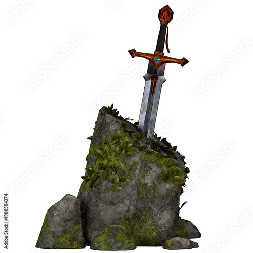 Sword in the Stone Cartoon Magical Fantasy Legend Illustration