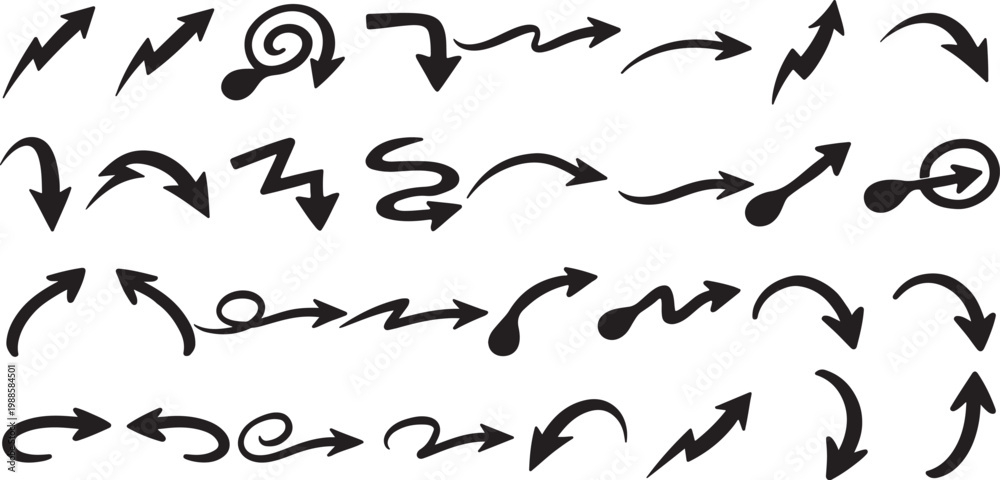 Fototapeta premium Hand drawn arrow collection. Simple arrow marks isolated on white background