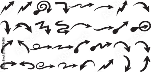 Hand drawn arrow collection. Simple arrow marks isolated on white background