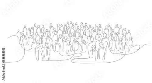 Abstract Crowd Illustration: Single Line Art of Diverse People Group