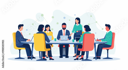 Diverse team collaborates around a table with laptops, planning a strategy