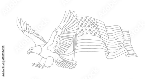 American Eagle Flying with USA Flag Outline - Vector Graphic