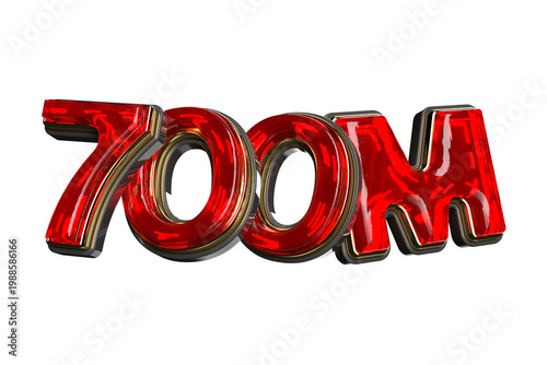 Foto Thank you 700 Million followers with 3D render Red glowing glass text social med