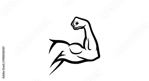 Minimalist black line art illustration of a flexing bicep