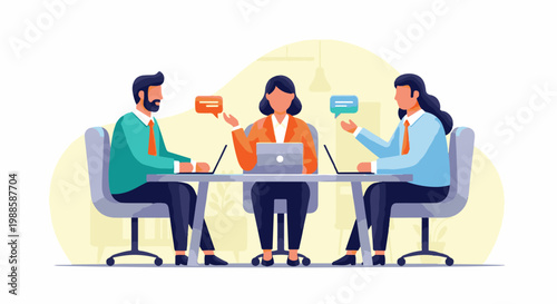 Diverse team collaborates around a table using laptops and communicating ideas