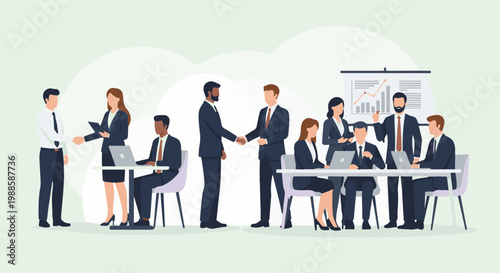 Professionals collaborate and present data during a business meeting