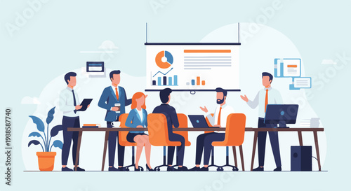 Business meeting with charts and discussion