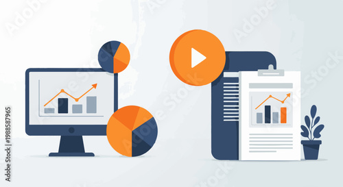Digital analysis and reporting with charts, graphs, and play button