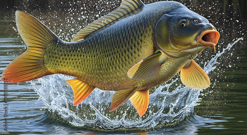Large Trout Leaping Out of Water with Splash Vector, illustration