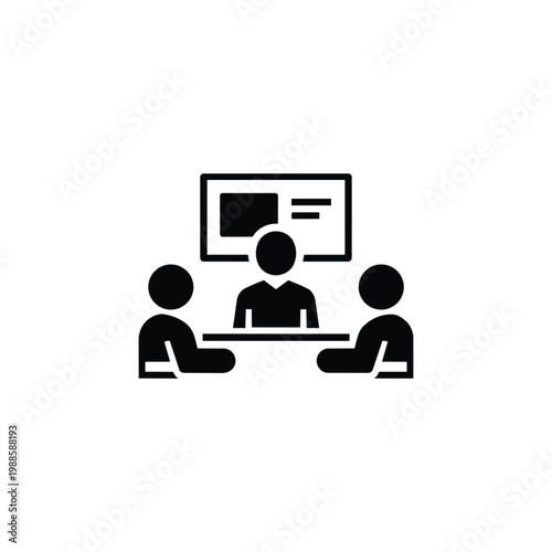 HR and Recruitment black and white vector icon for interview panel and job interview panel meeting