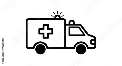 Minimalist Ambulance Vehicle Icon - Medical Emergency Symbol Vector, illustration
