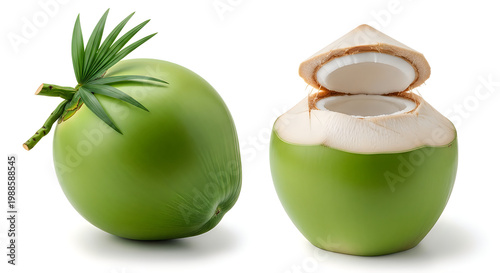 Fresh Coconut with Opened Lid - Natural Tropical Drink Container Vector, illustration