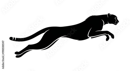Black Silhouette Cheetah Running Vector Illustration Vector, illustration