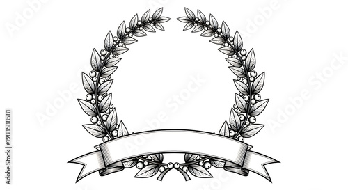 Elegant Laurel Wreath with Ribbon and Decorative Elements - Vector Illustration Vector, illustration
