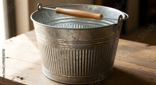 Vintage Metal Bucket with Wooden Handle - Rustic Decor Item Vector, illustration