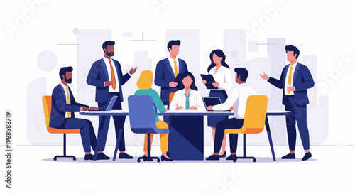 Diverse professionals collaborating around a conference table in a modern office setting