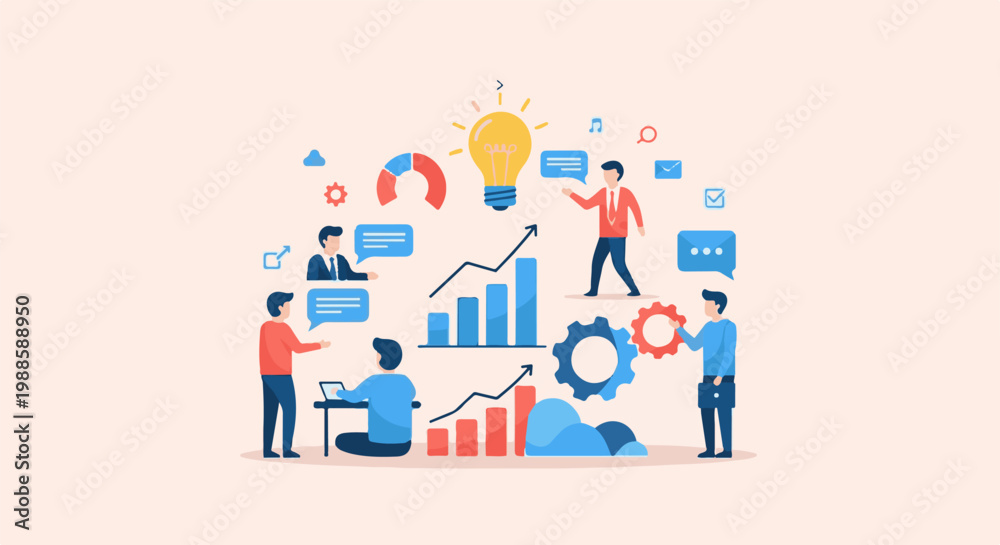 Obraz premium Diverse team collaborating on a project with a bright idea and data visualization