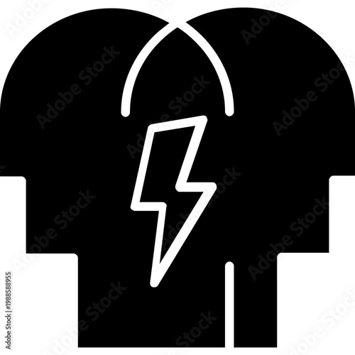 A human head with a lightning bolt in flat style, viewed from a side angle, representing energy, innovation, and sudden ideas.