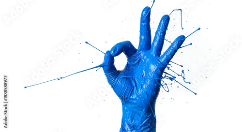 OK Sign with Blue Paint Splatter Effect - Positive Gesture Vector, illustration