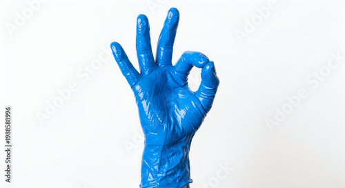 Professional Blue Nitrile Glove Making OK Sign Vector, illustration