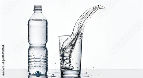 Water Pouring from Bottle into Glass - Hydration Concept Vector, illustration