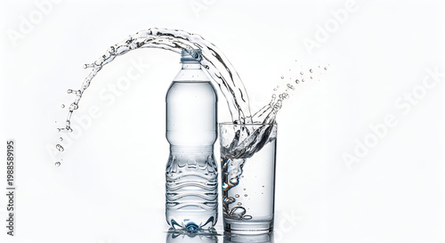Water Pouring from Bottle into Glass - Fresh Hydration Concept Vector, illustration
