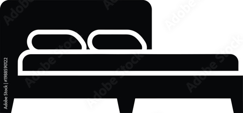 Minimalist black and white line drawing of a modern bed