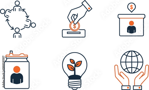 Professional Corporate Social Responsibility and Global Sustainability Icon Set Featuring Philanthropy Environmental Conservation and Social Collaboration Symbols