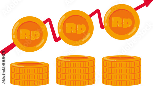 Indonesian Rupiah Currency Growth Chart with Rising Coin Stacks