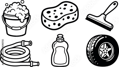 Car Wash and Vehicle Cleaning Icons Set
