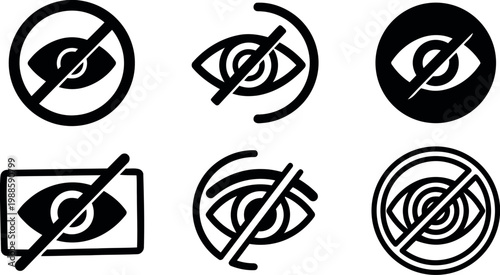Set of Hidden Eye Icons and Crossed Out Vision Symbols