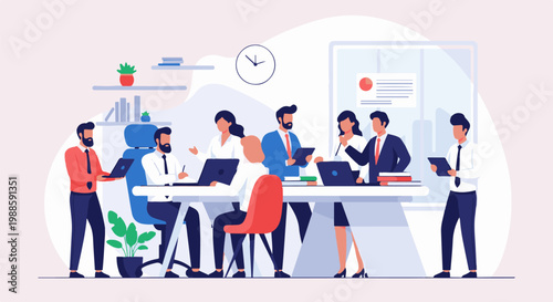 Diverse team collaborating around a table in a modern office space