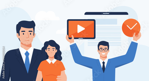 Colleagues celebrate project success with digital presentation and positive feedback