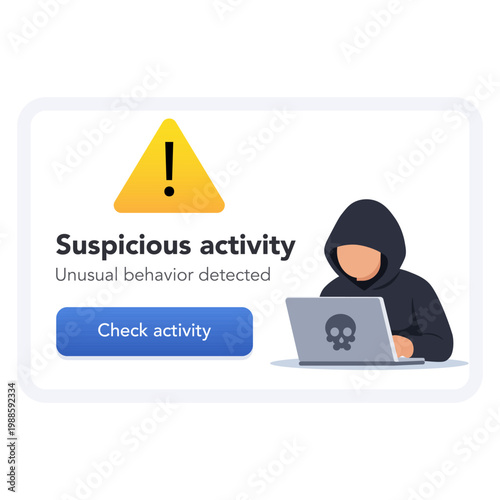 Suspicious activity warning security UI. vector illustration