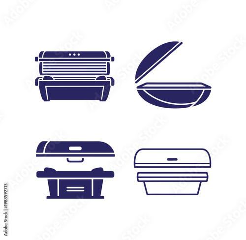 Four different grill icons in dark blue color  barbecue illustrations