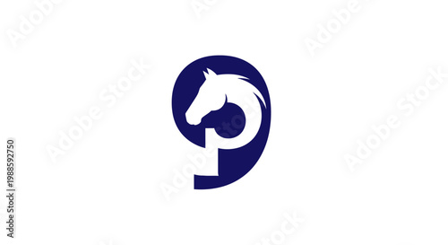 Minimalist blue horse head logo design on white background