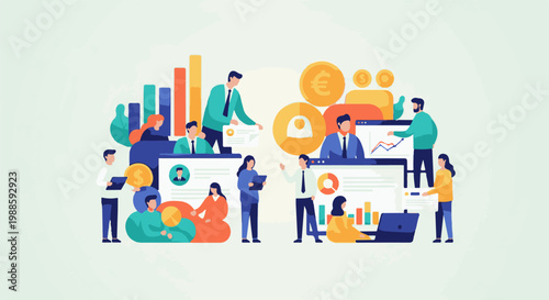 Team analyzing financial data and charts, discussing business growth and investments